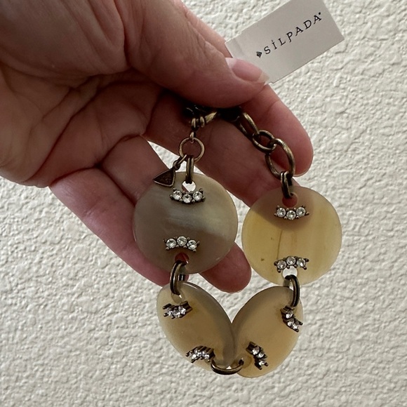 Silpada Tan and Gold  Bracelet with Crystal Accents and bronze hardware - Picture 2 of 4